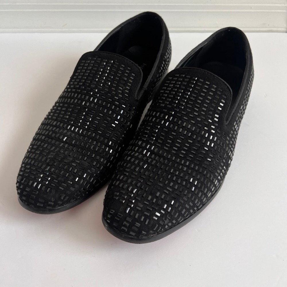 Moretti Black Label Black Embellished Loafers Dress Shoes Mens‎ Size 10